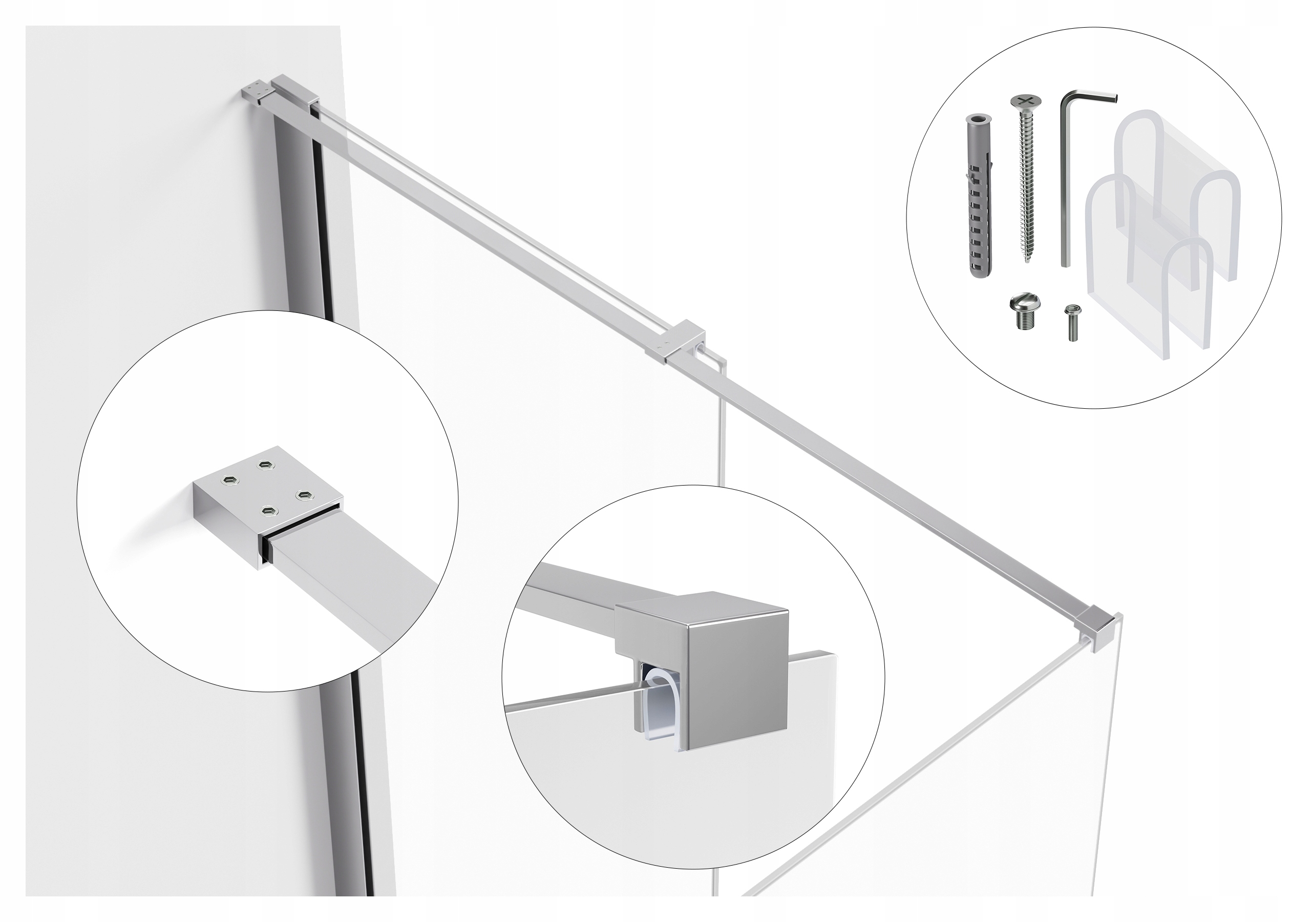 Držiak do kabíny nastaviteľný od 30 do 120 cm, sklo 6-8MM, chróm, reling