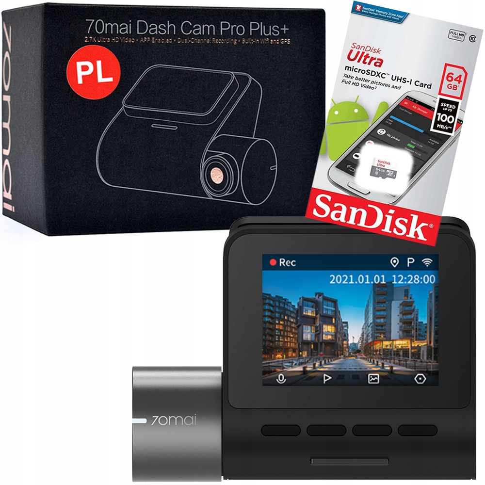 

Wideorejestrator jazdy 70mai A500S karta 64GB