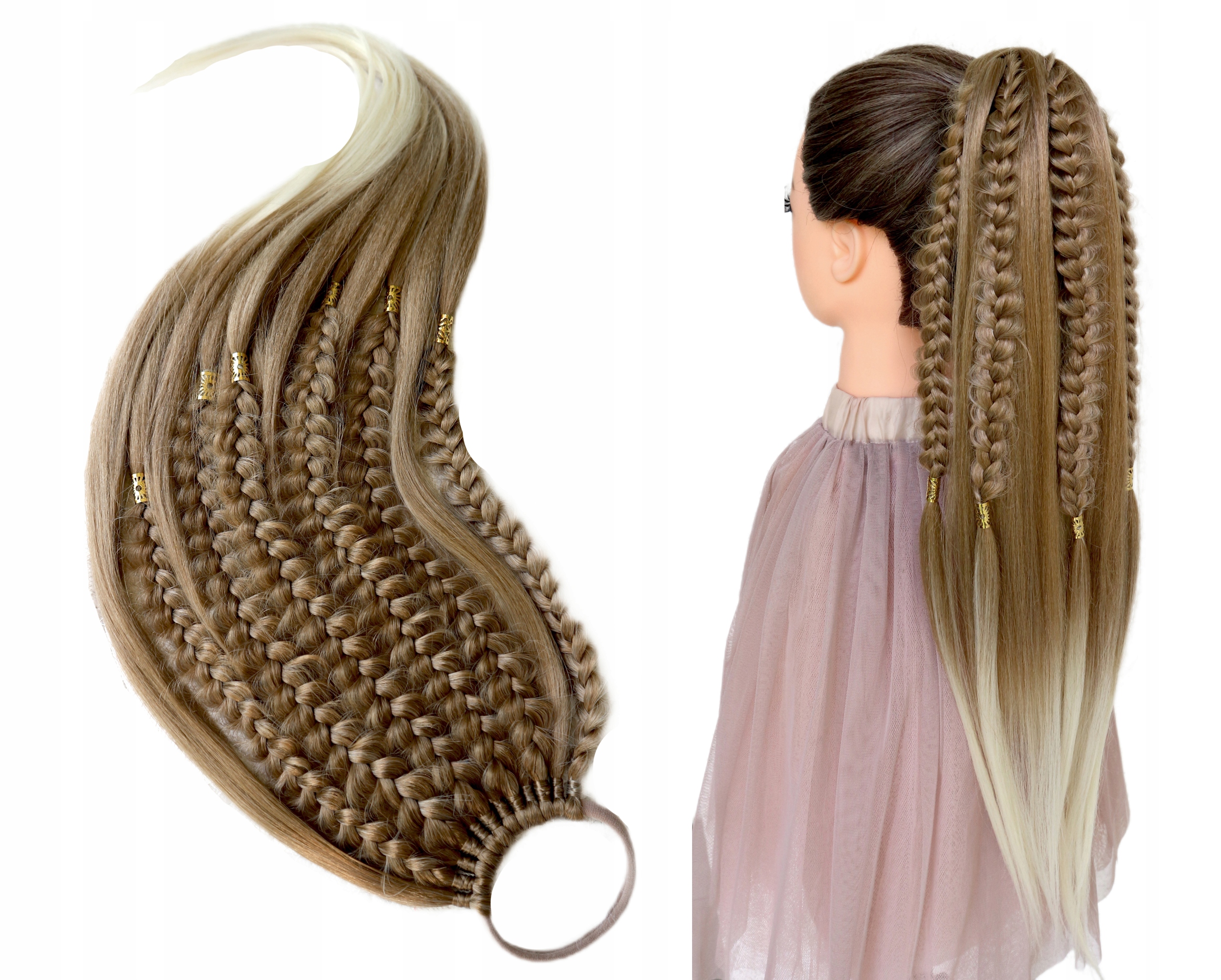 Koník na gumičce s copánky, Příčesek, blond, Zlatovláska, 60 cm