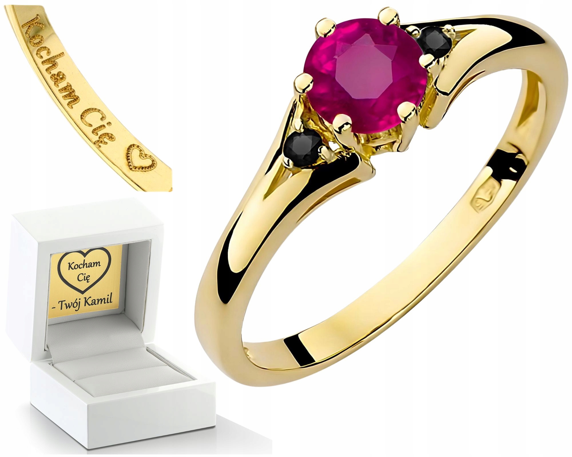 Prstýnek 585 S Rhodolitem A Černými Diamanty, Gravírování Bonus