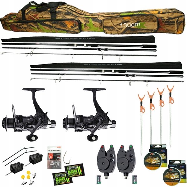 Zestaw Wędkarski karpiowy 2x wędka karp 2x kołowrotek 2x sygnalizator Z59