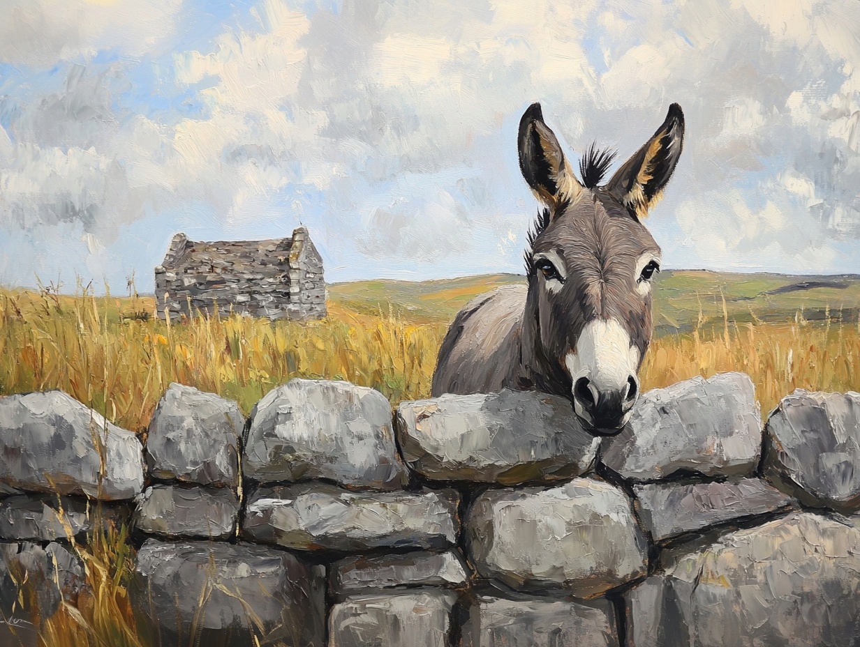 Obraz Na Plátně Canvas Příroda Irsko Zeď Vesnice Osel 100x75