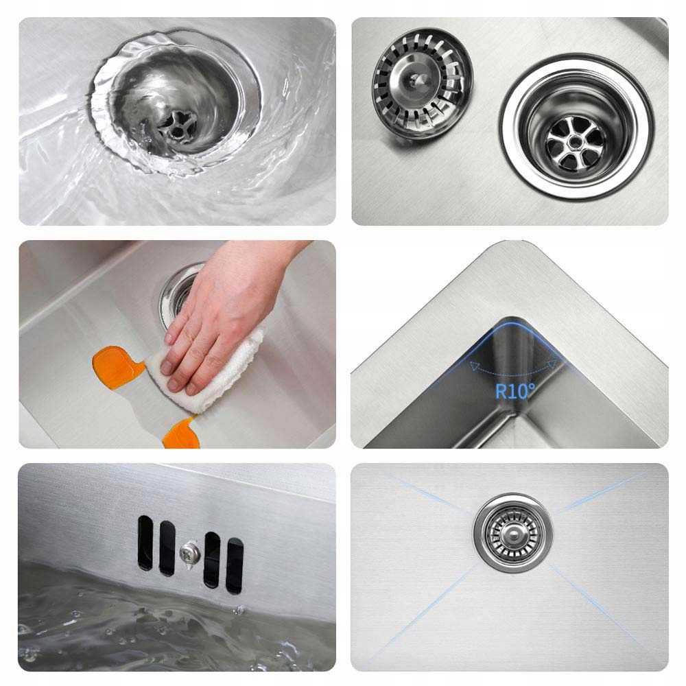 68x45cm Zlew Zlewozmywak Jednokomorowy Stalowy z SYFON i DOZOWNIK i KOSZYK Linia Lonheo LSF0603