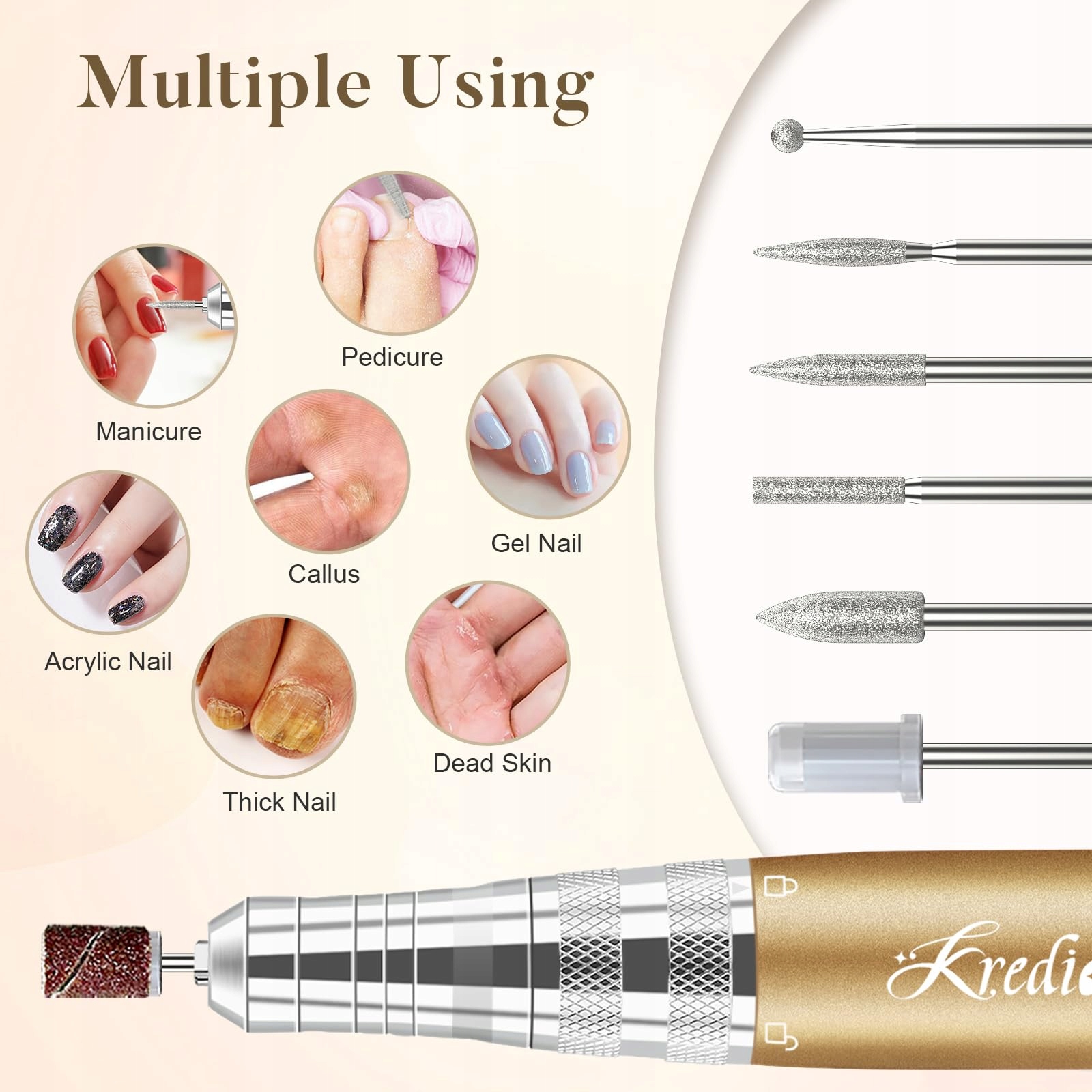 KREDIOO Frezarka Do Paznokci 35000 RPM Zestaw Manicure Pedicure — miniatura 7