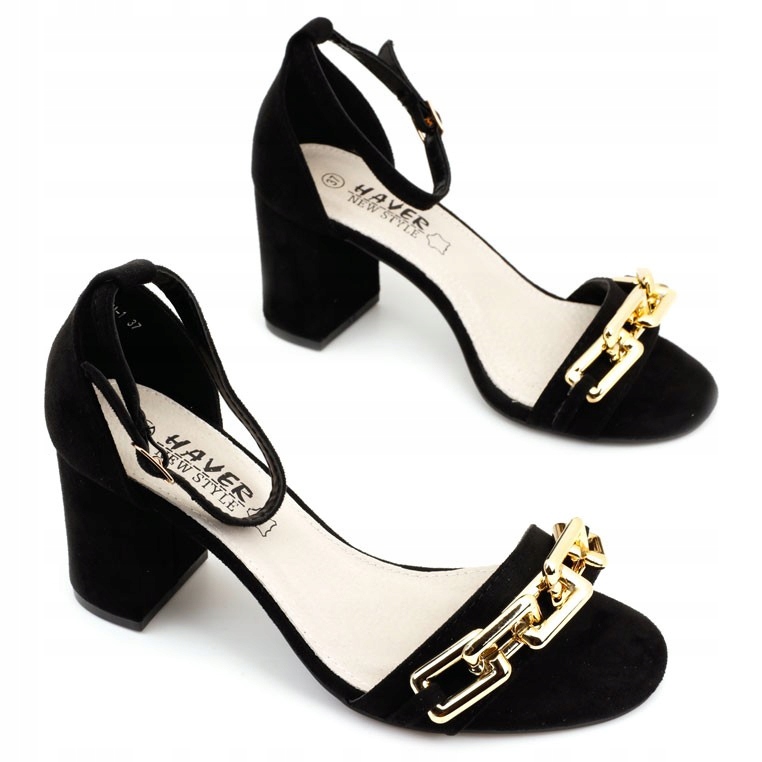 

Sandały Damskie Na obcasie Słupku zamszowe czarne