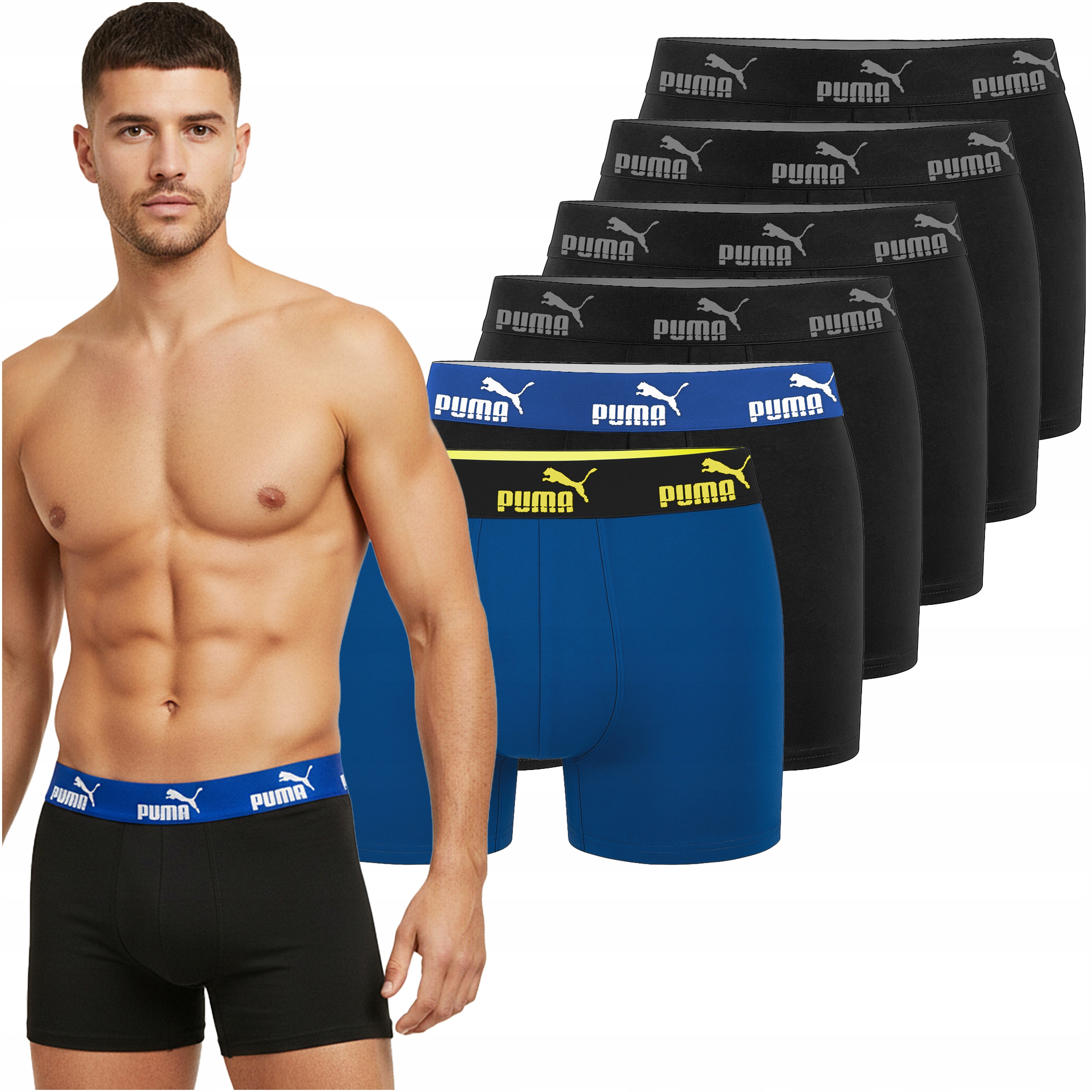Puma Bokserki Męskie 6 sztuk Majtki Bawełna Black Blue Mix Rozmiar L