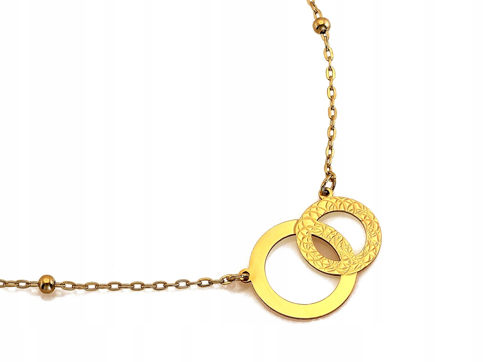 Zlatý náhrdelník 585 s dvěma obručemi, 45 cm, módní kroužky, 1.95 g
