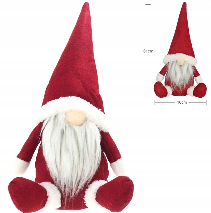 

Skrzat krasnal z brodą 30 cm świąteczny czerwony