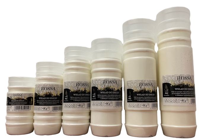 WKŁADY DO ZNICZY PARAFINOWE 120H ROSSA 5 DNI 18CM WKŁAD CAŁOROCZNE Marka inna