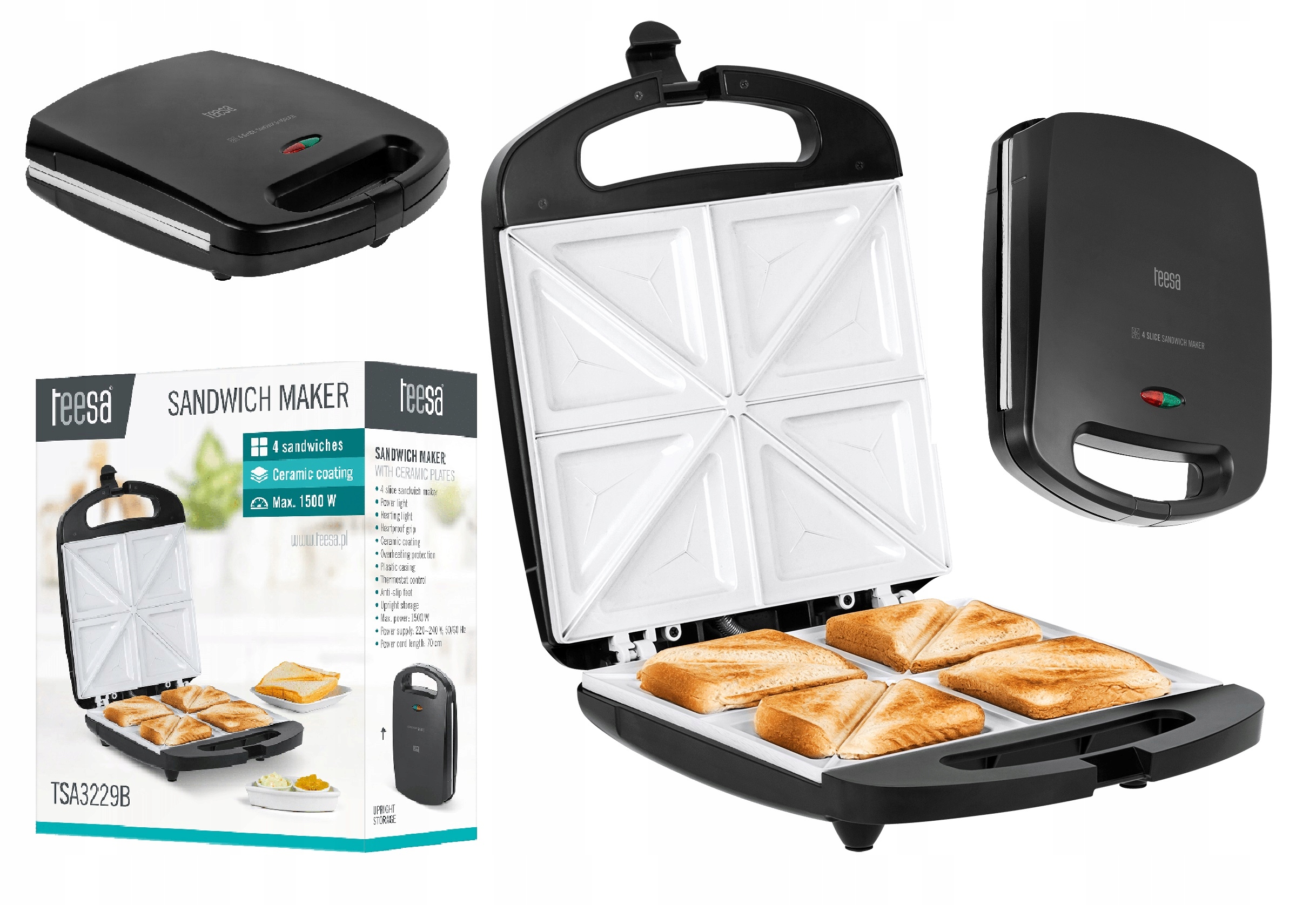 Opiekacz do Kanapek Sandwich XL 4szt Teesa TSA3229B ceramiczny wkład 1500W