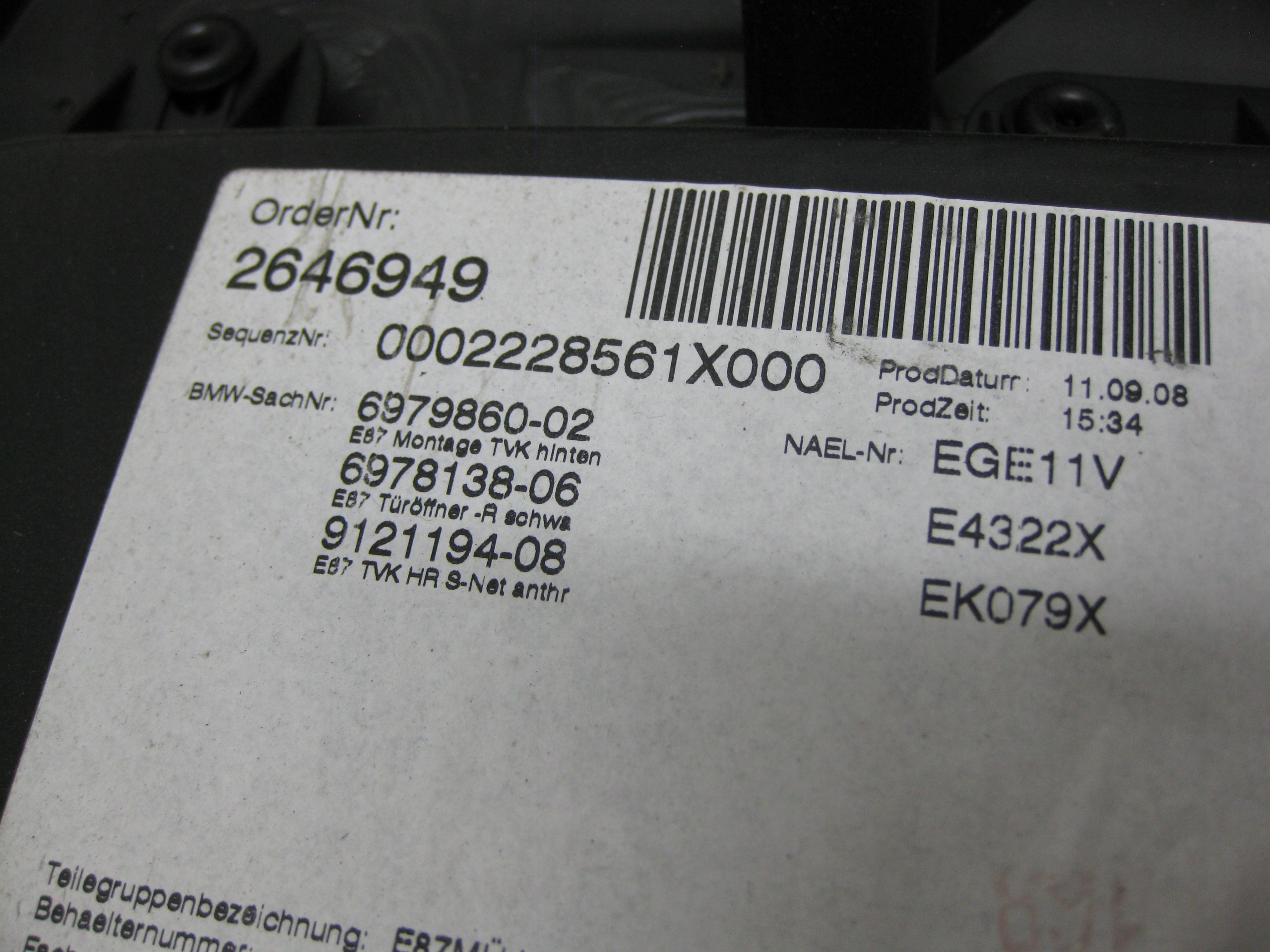 BMW E87 08R side upholstery door right rear part 6979860