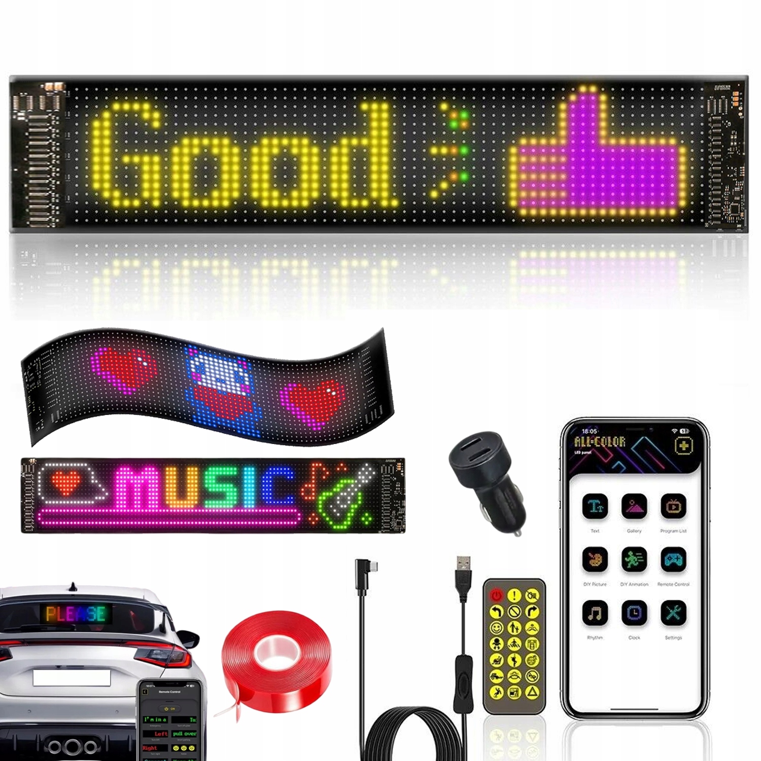 Flexibilní Led Reklamní Obrazovka Do Auta, Programovatelná App Tabule Dálkový Ovladač