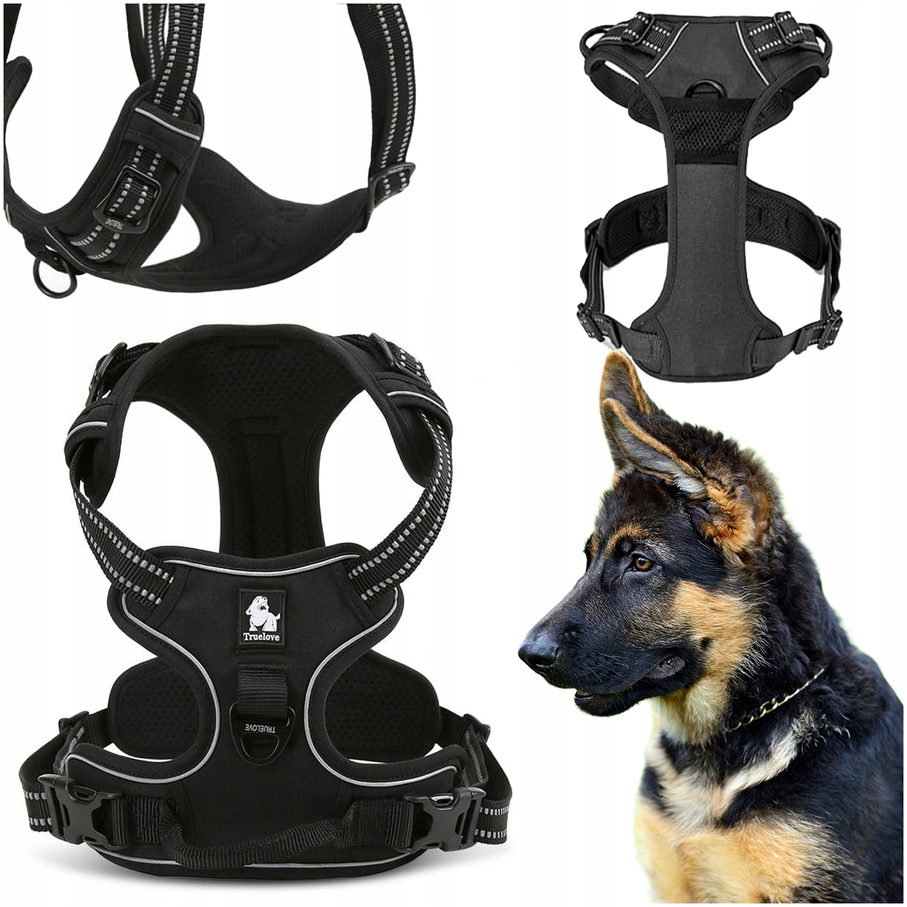 Levně Postroj Pro Psa Truelove Easy Walk Silný Odolný Reflexní Černý XL