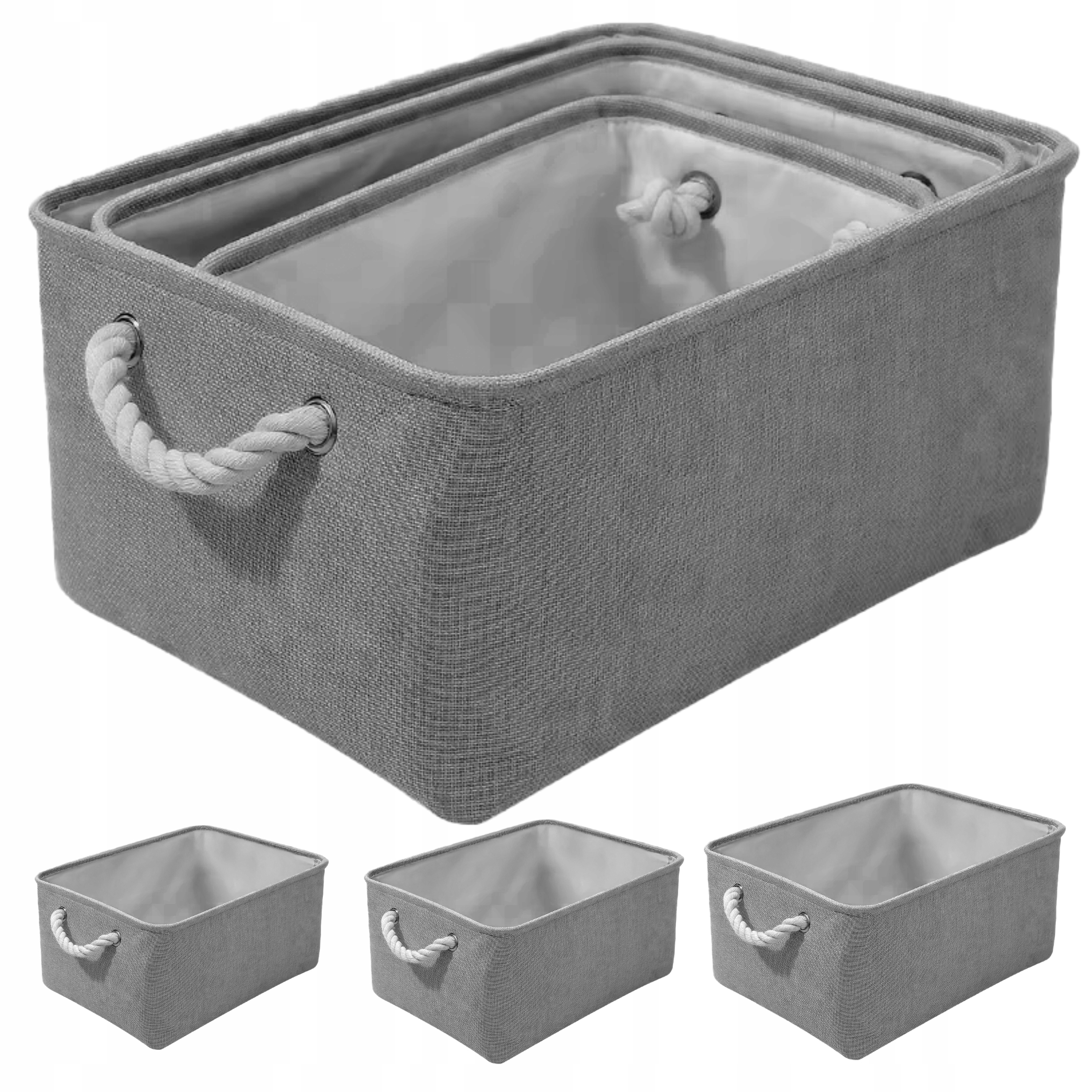 Organizér Na Skladování textilní koše kontejnery sada 3 ks Šedá