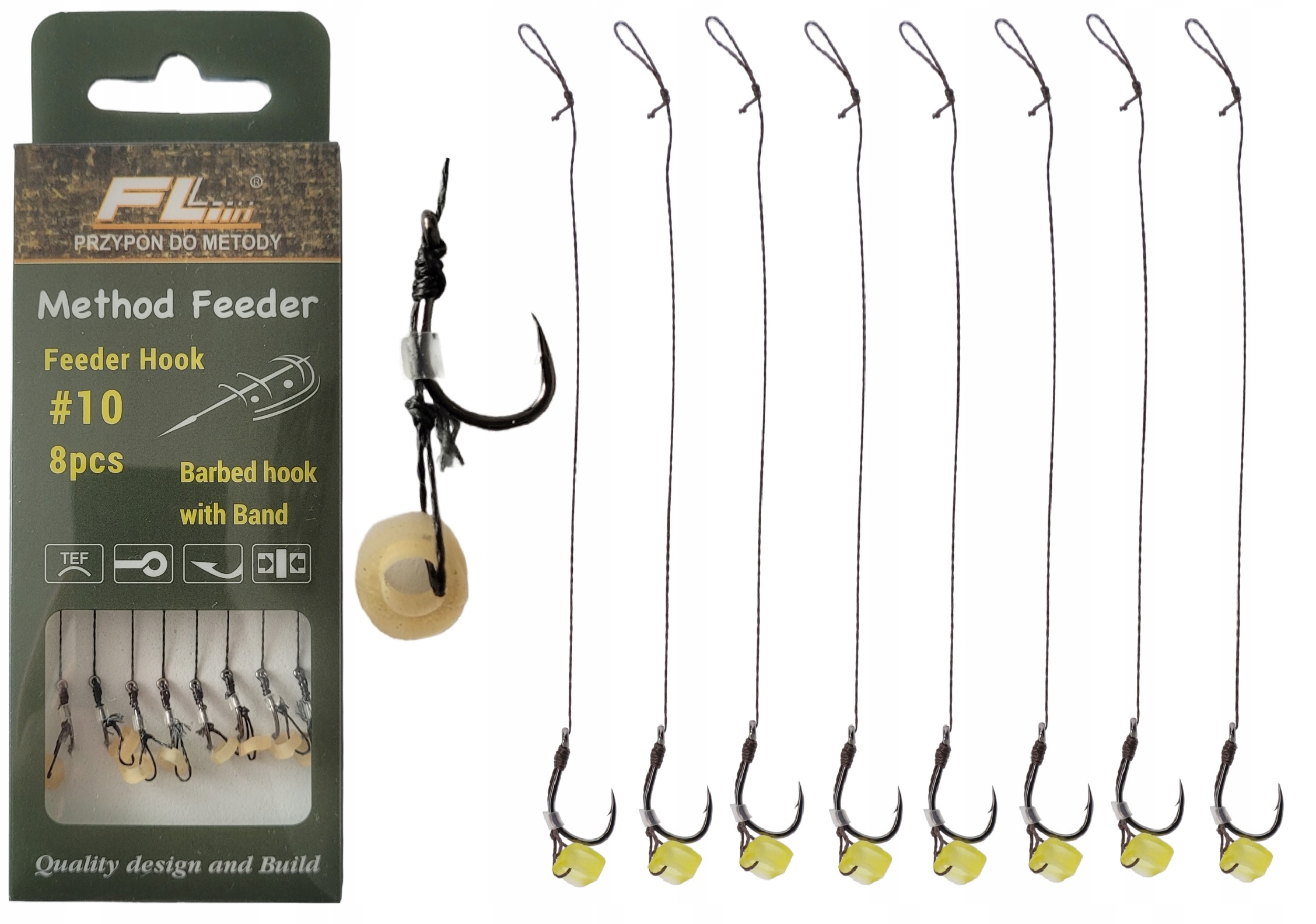 

Haki teflonowe 10 Method Feeder przypony z gumką
