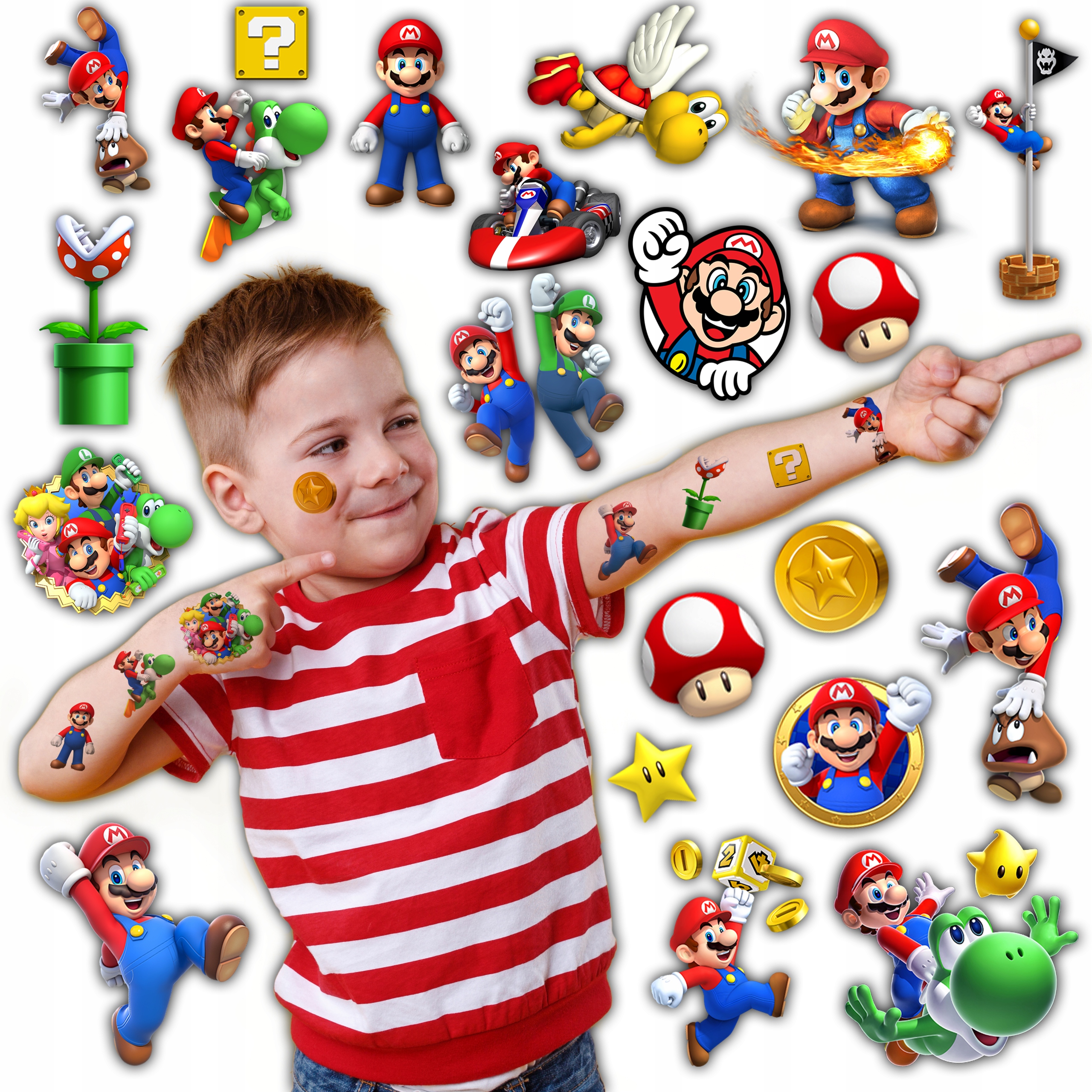 TATUAŻE ZMYWALNE SUPER MARIO BROS WIELE WZORÓW
