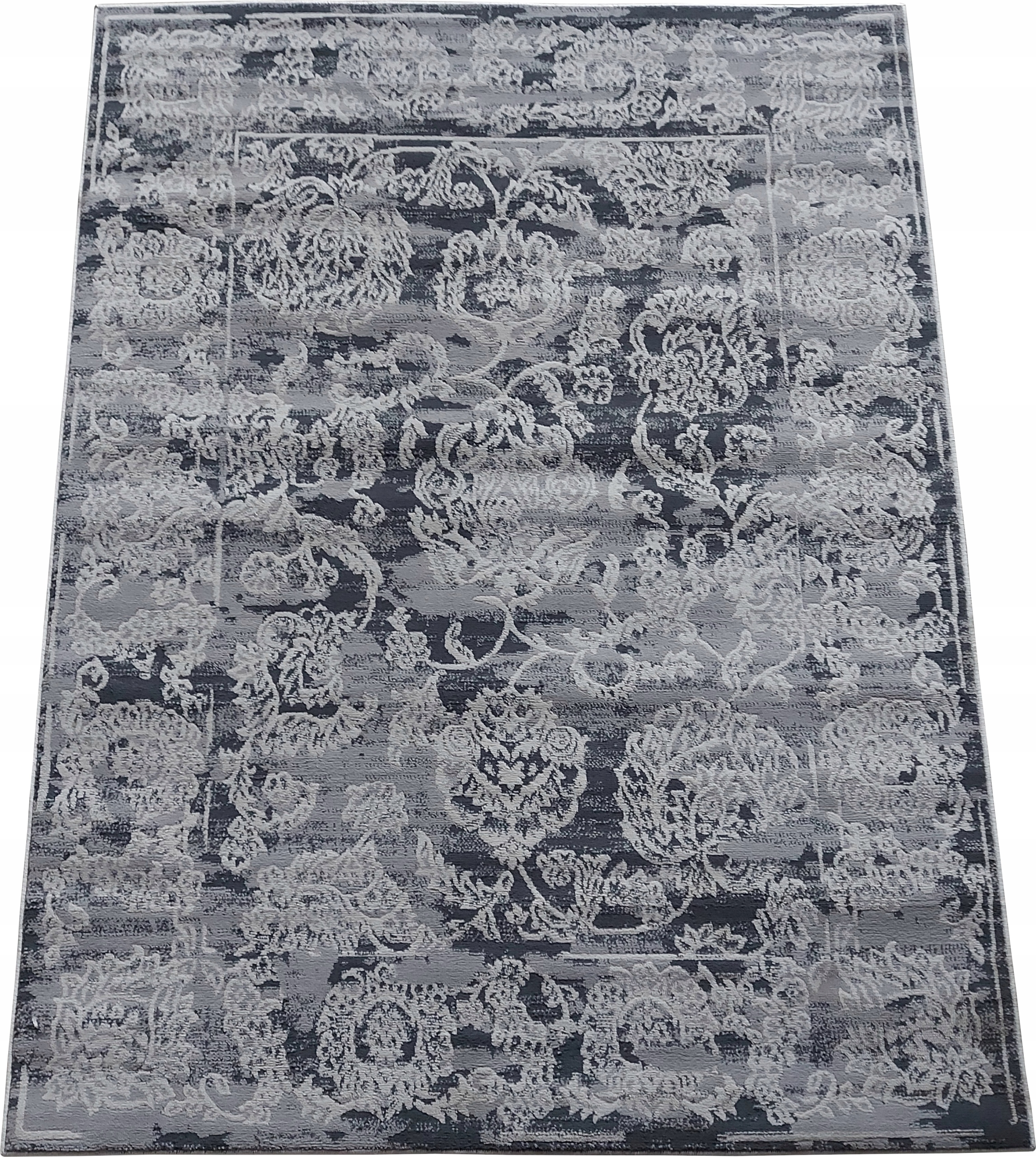 

Dywan pluszowy szary tradycyjny w kwiaty 160x220