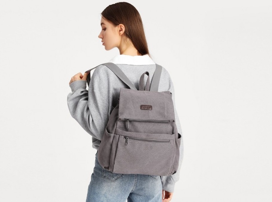 Šedý Batoh pro mládež Vintage, bavlněný, plátěný, Huson