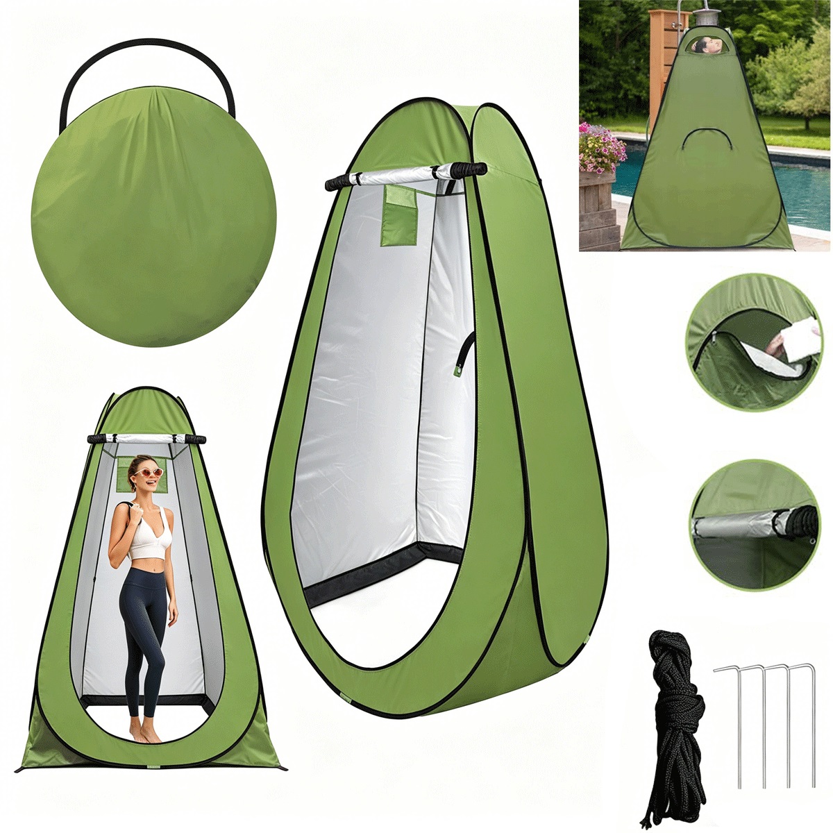 190x120x120 cm zelený stan sprchový stan s ventilací a kapsou