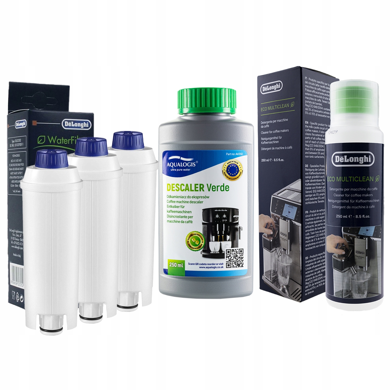 3x Filtr do kávovaru Delonghi DLSC002 3013 250 ml Odvápňovač 250 ml