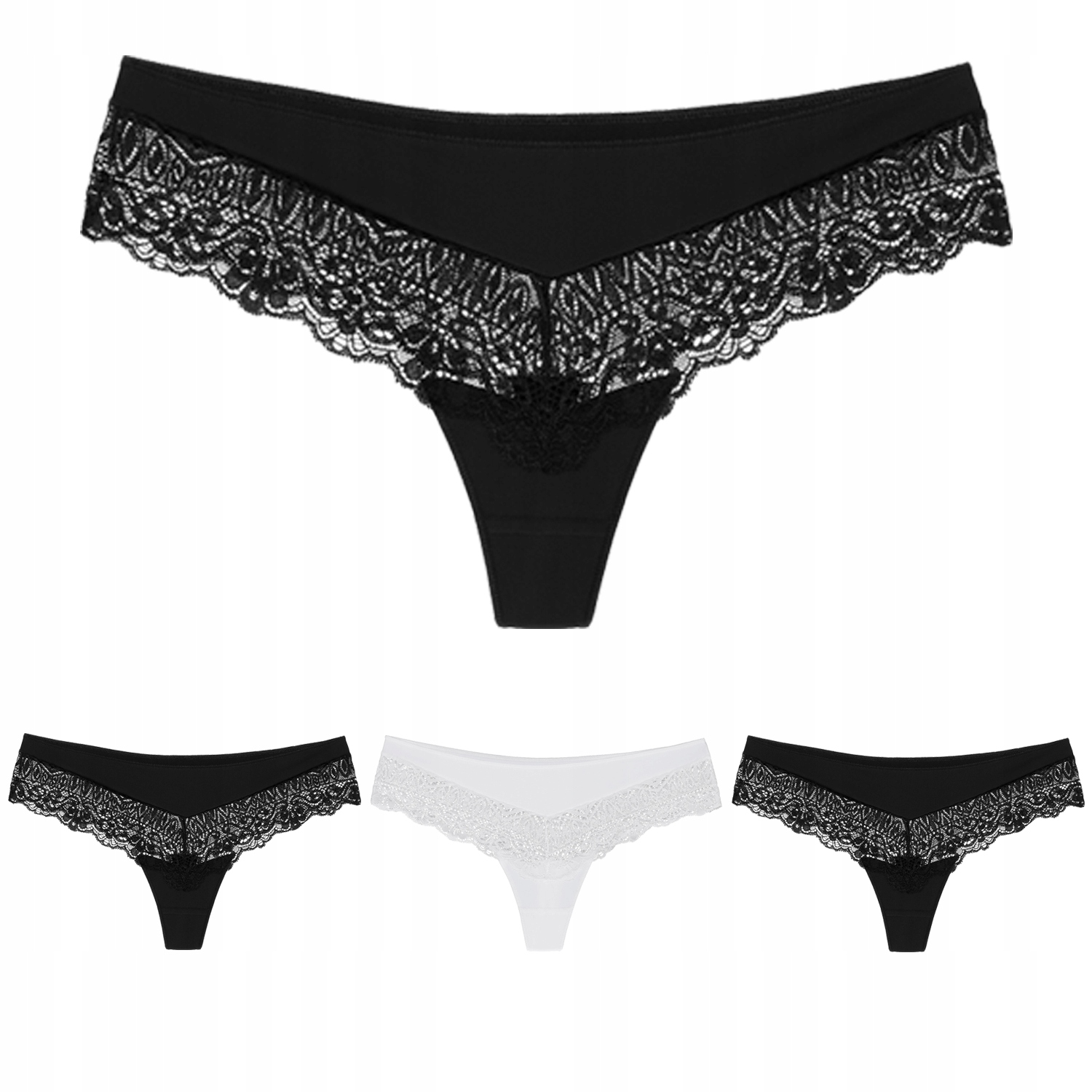 Wol-Bar Sirtaka 3-pack černá-černá-bílá M Šortkové kalhotky-tanga