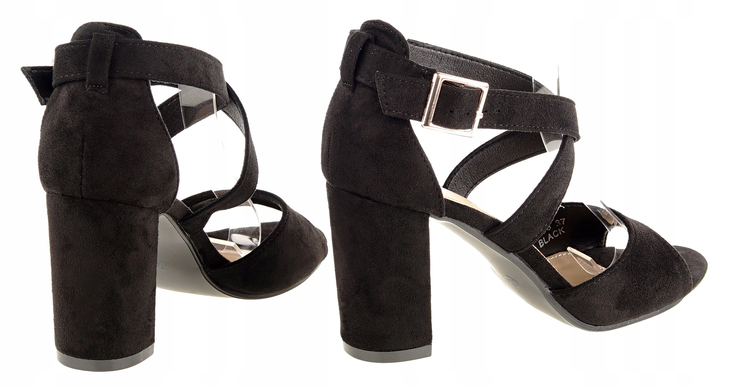 SANDAŁY ZAMSZOWE NA OBCASIE SŁUPKU 8,5 CM. CZARNE R.38 Rozmiar 38