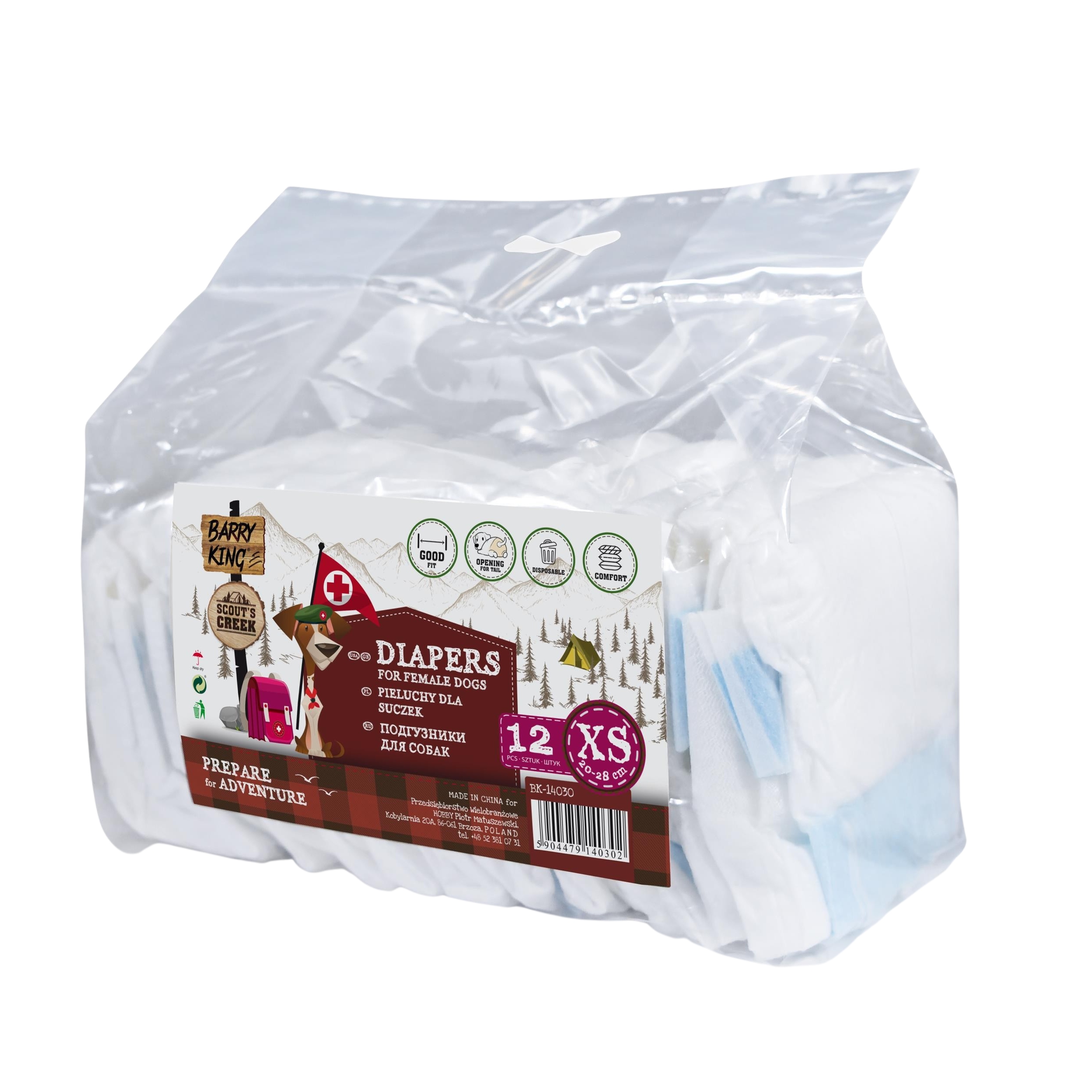 

Barry King Pieluchy pampersy suczki psa Xs 12szt
