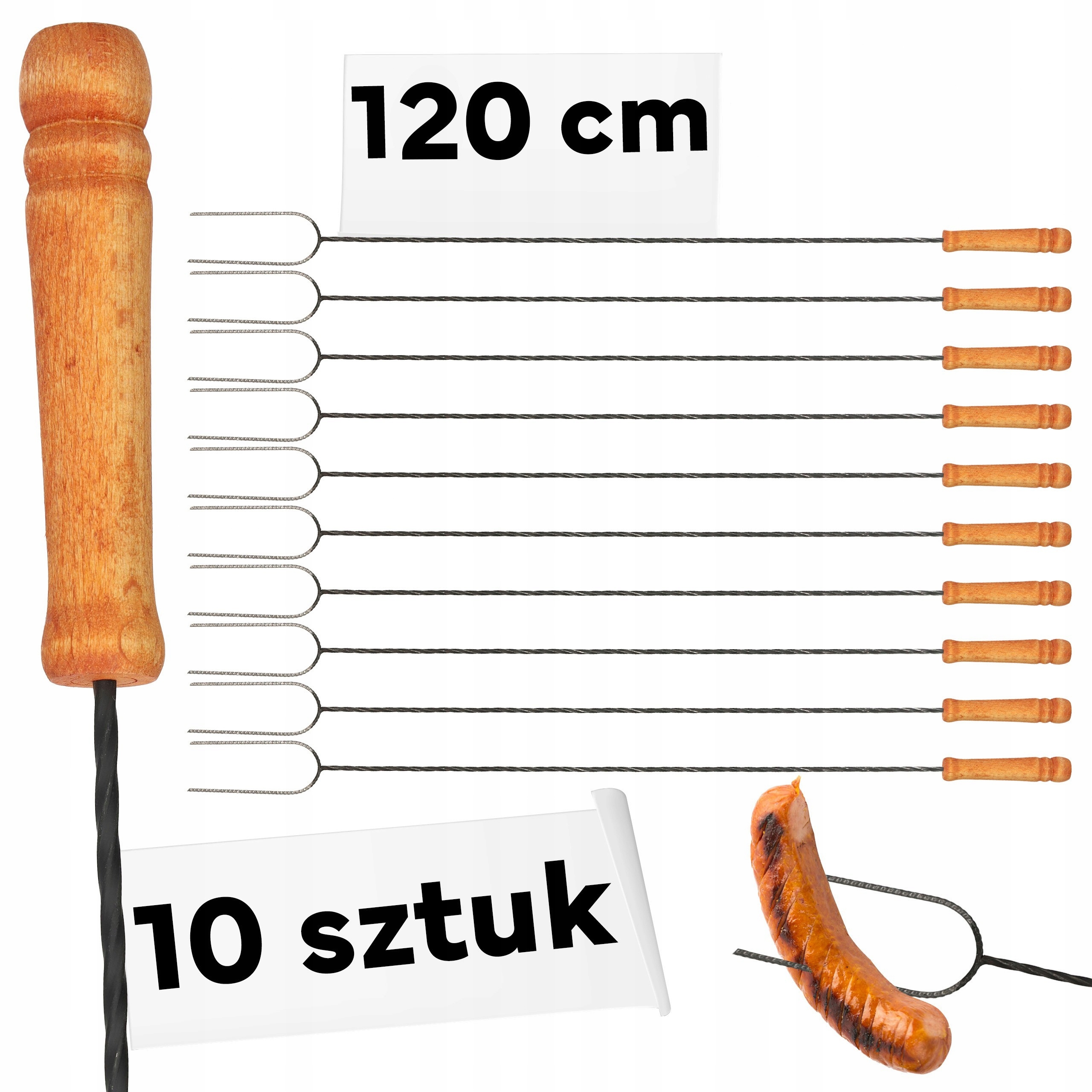Kije do ogniska widełki do grilla kijki 120 cm 10 szt zestaw uchwyt