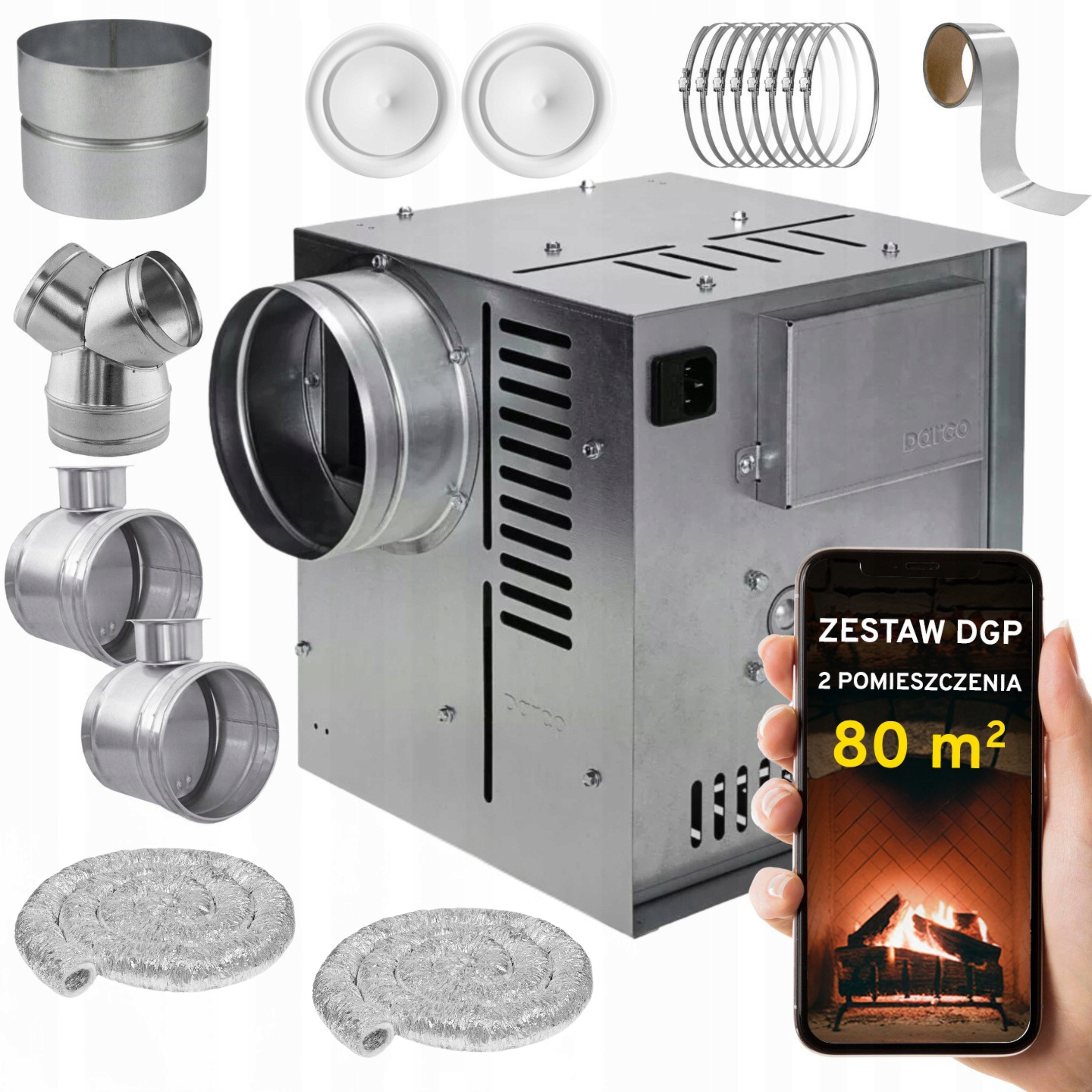 Krbová Turbína Krbový ventilátor Set Dgp 2 místnosti 80 m2