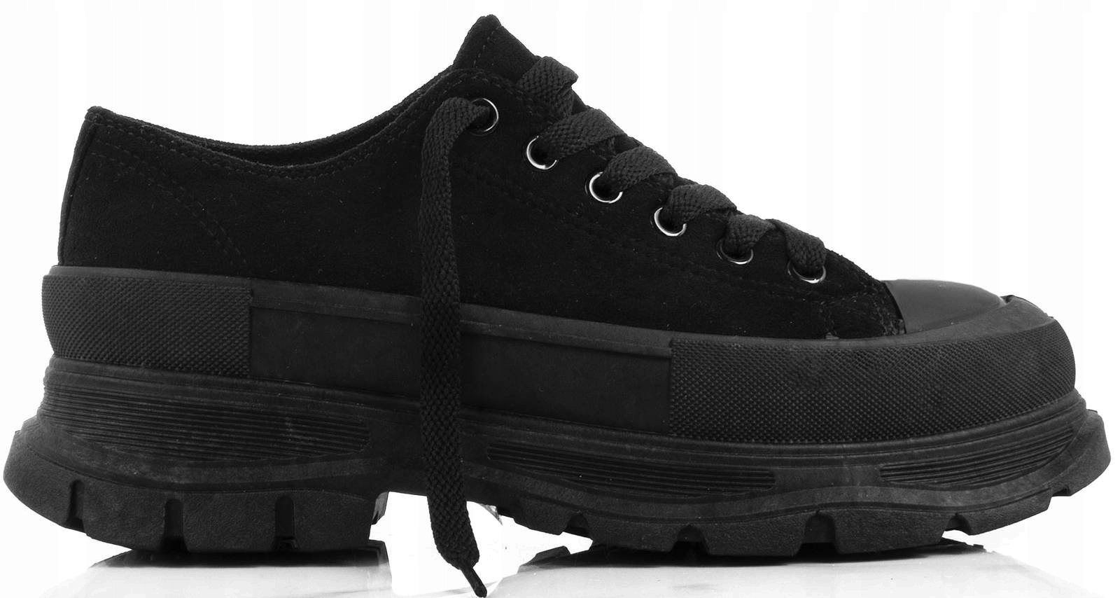 

6256 Czarne Niskie Zamszowe Trampki Platforma 37