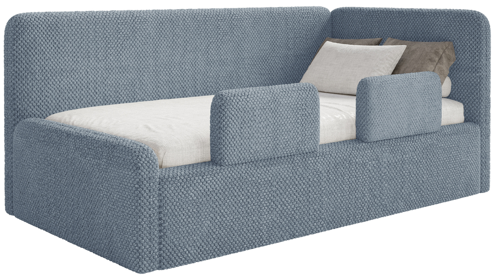 Postel pro mláděž 90x200 cm Fanklo modrá plyšová matrace s pravými zábranami