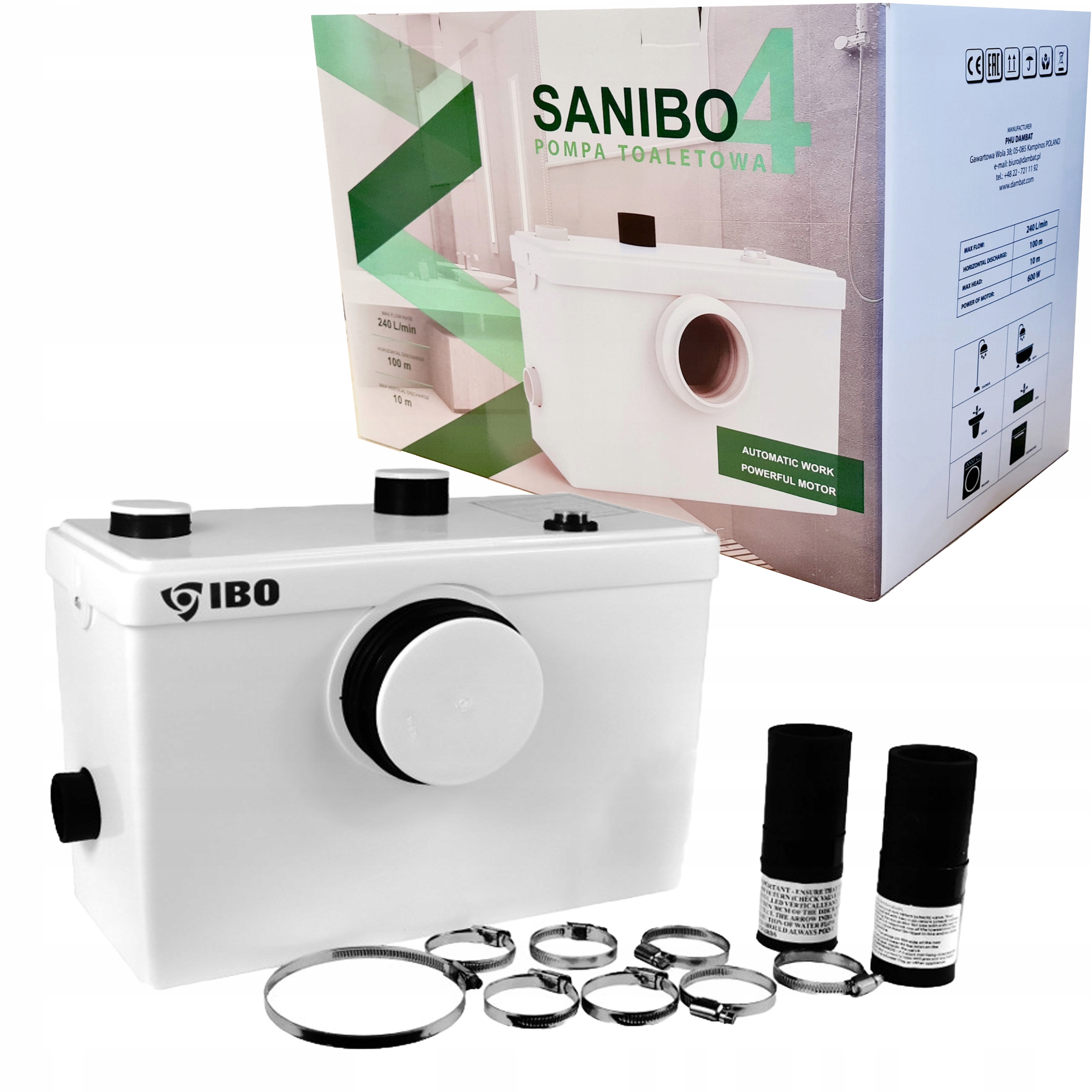 Pompa WC SANIBO 4 z Rozdrabniaczem MŁYNEK WC PRZEPOMPOWNIA ŚCIEKÓW