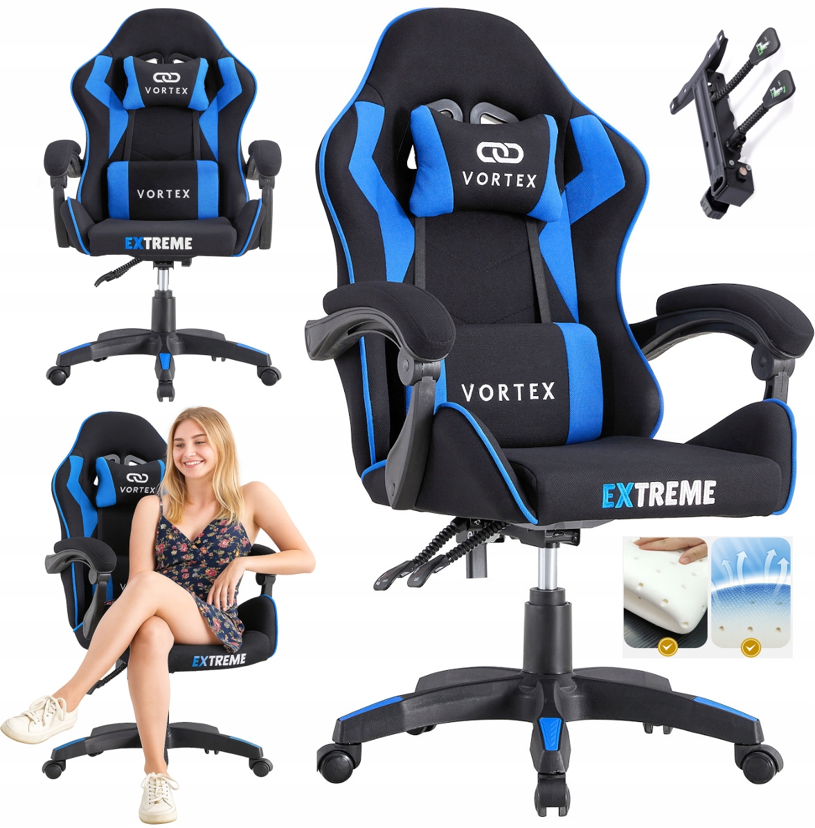 Fotel Gamingowy Obrotowy Materiałowy Etreme Vortex Czarny Niebieski Gracza