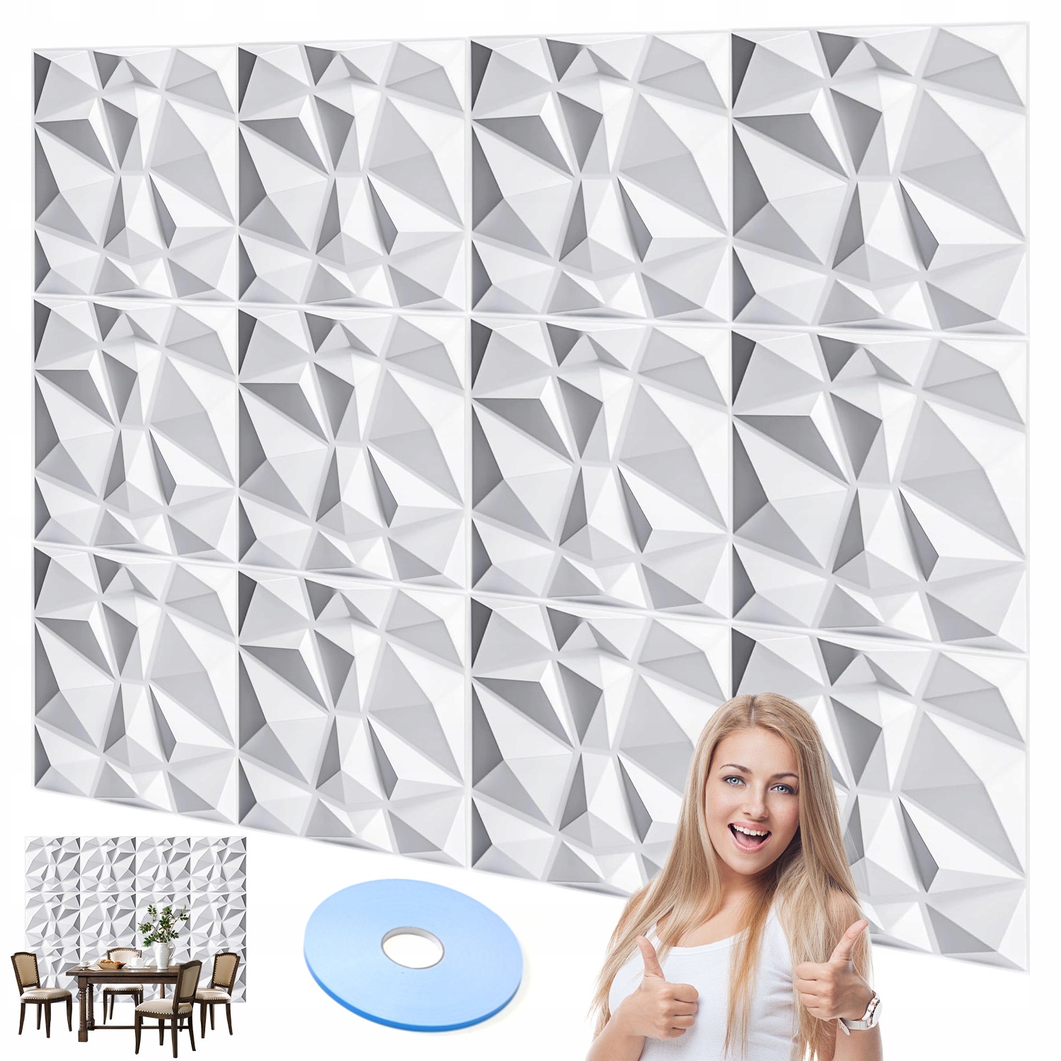 3D Dekorativní Panely Pvc Diamant 50X50 12 Ks Stěna Obývací Pokoj Restaurace