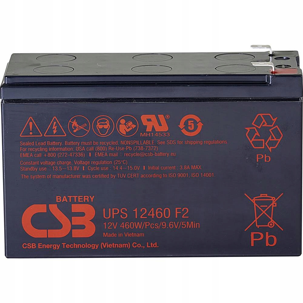 Csb Battery Battery 12V, 9Ah, Agm UPS12460F2 460 W