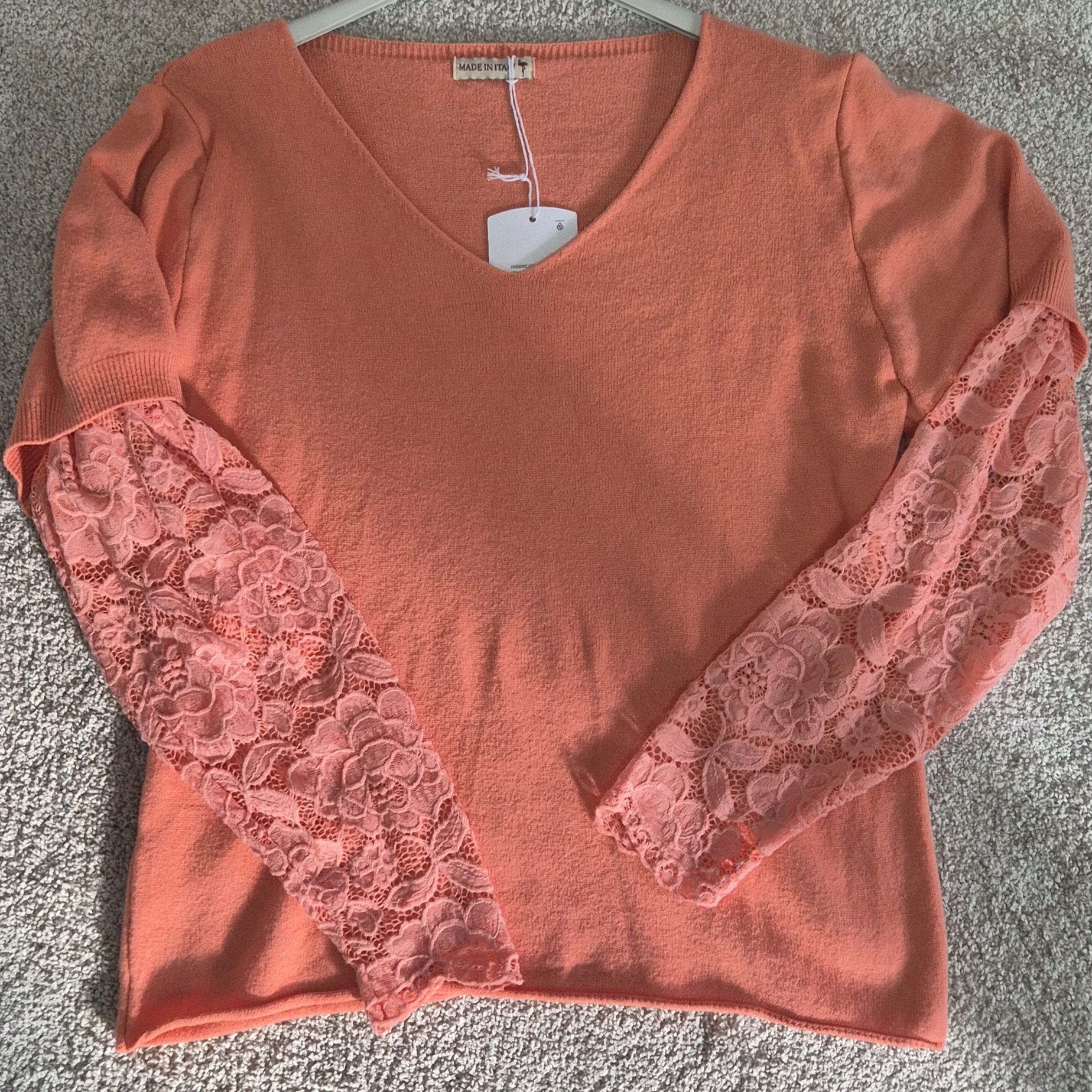 Dámský svetr Livans s krajkou, oranžový, vel Uni, S, M, L, XL