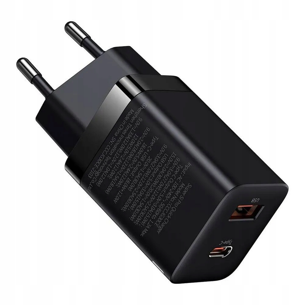 BASEUS ładowarka sieciowa USB + Typ C Compact Super Si Pro PD 30W czarna CC
