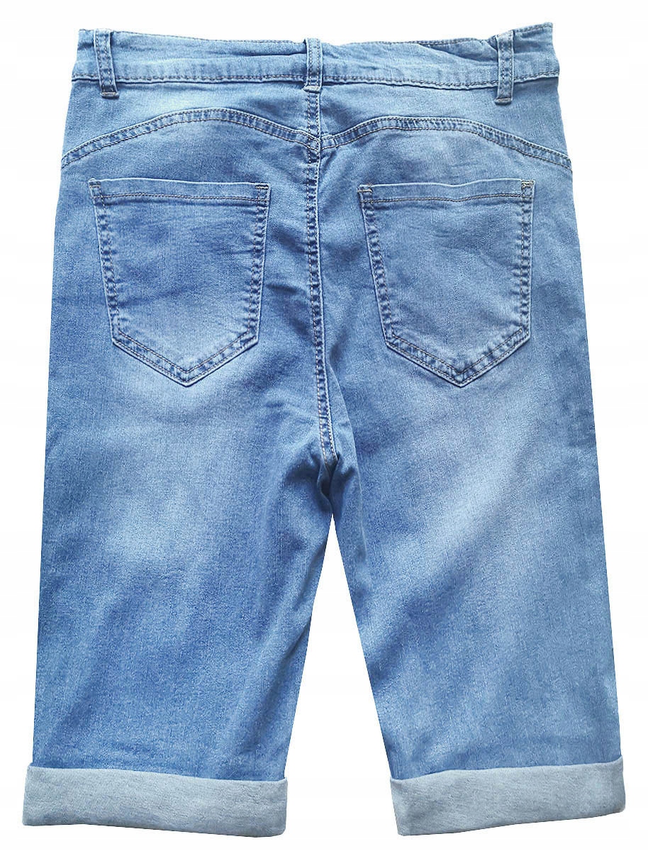 DAMSKIE RYBACZKI SPODENKI CAPRI DO KOLAN DUŻE ROZMIARY JEANSOWE SZORTY DUŻY Rozmiar 4XS