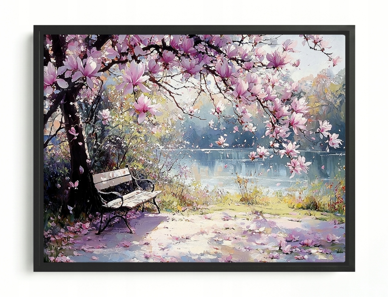 Obraz Rama American Box Krajina Park Řeka Dřevo Květiny Magnolie 80x60