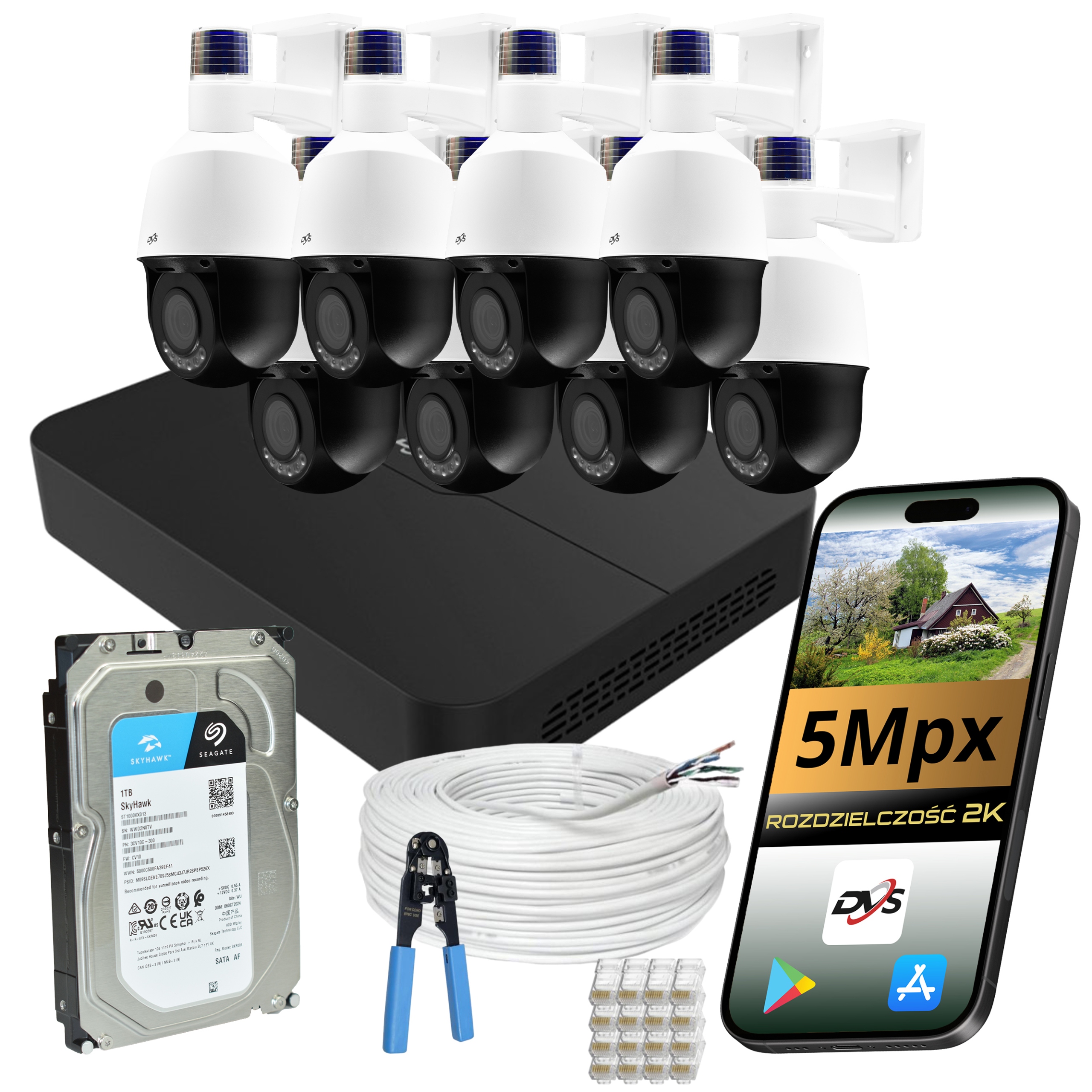 Vonkajšie Monitorovanie Domu 8x Kamera Poe Ip Dvs 5MPX Disk 1TB Smart Line Ai