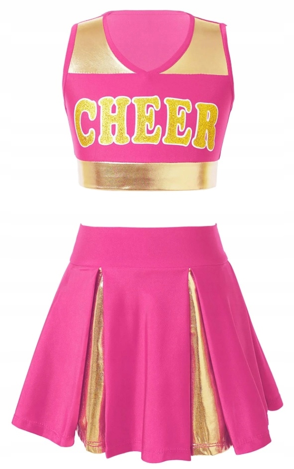 Kostým roztleskávačky Šaty Sada Top Sukně Zlatá Růžová 158/164