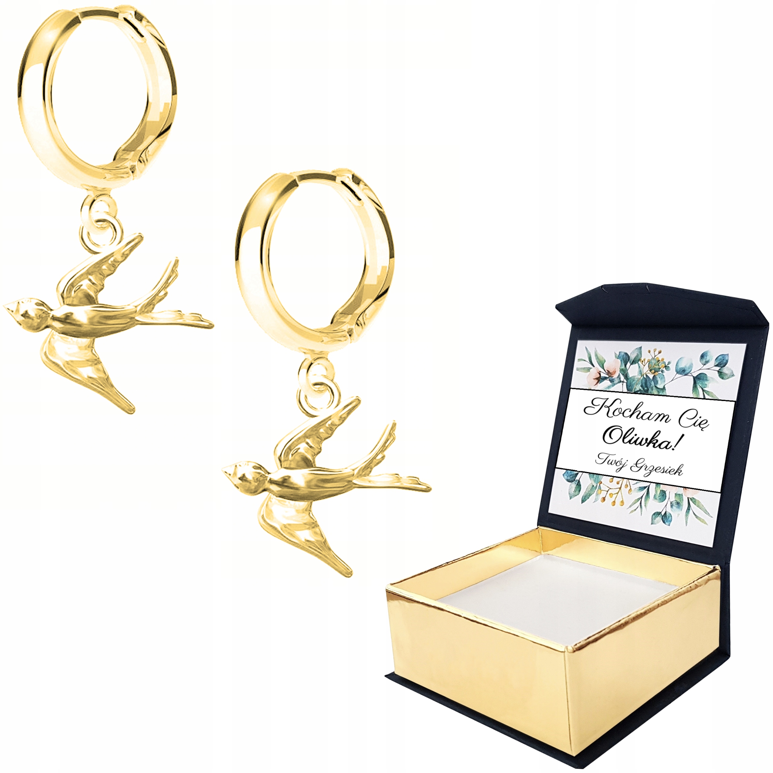 Náušnice zlaté Vlaštovka Pták 925 Vlastní Potisk