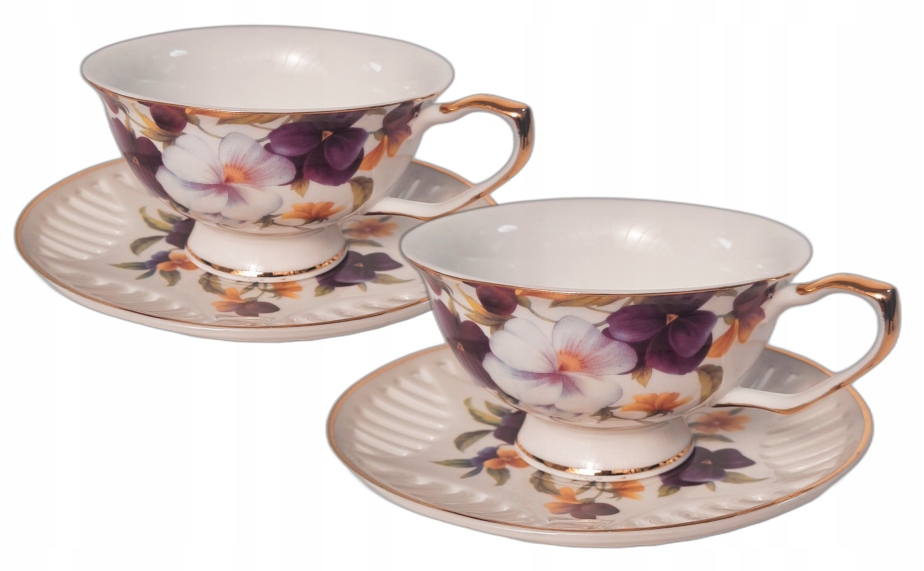 

Zestaw 2 Filiżanek Porcelana Kwiaty ażurowe
