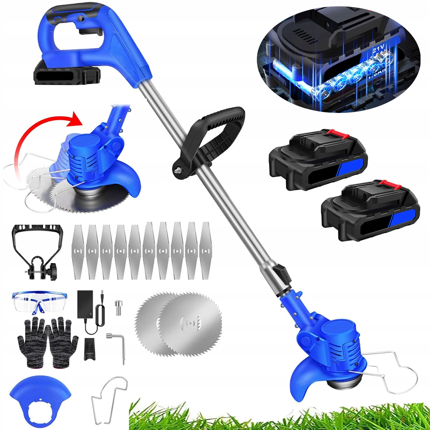 Bezdrátová vyžínačka 800 W s regulací pro plevel s řezacími kotouči