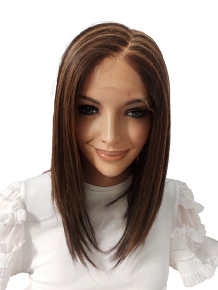 Paruka long bob bez ofiny mono part lace v čokoládovém mixu-Nessaja