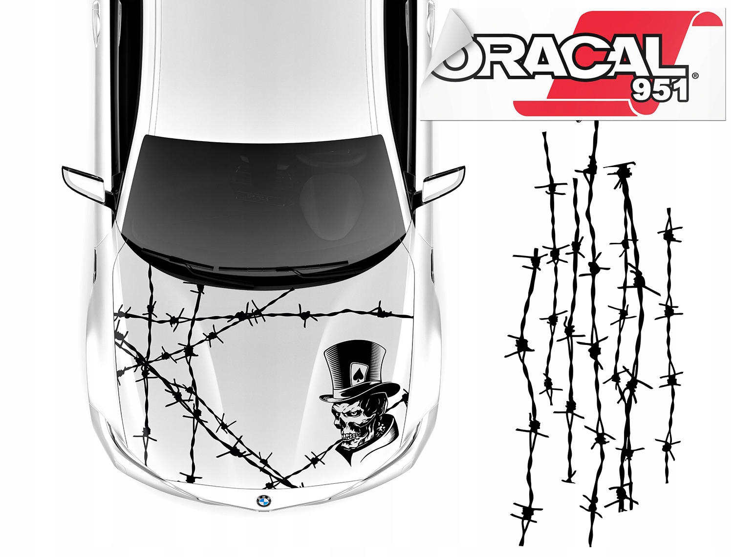 NAKLEJKI na MASKĘ MOTYW CZASZKA DRUT 86x213cm 951