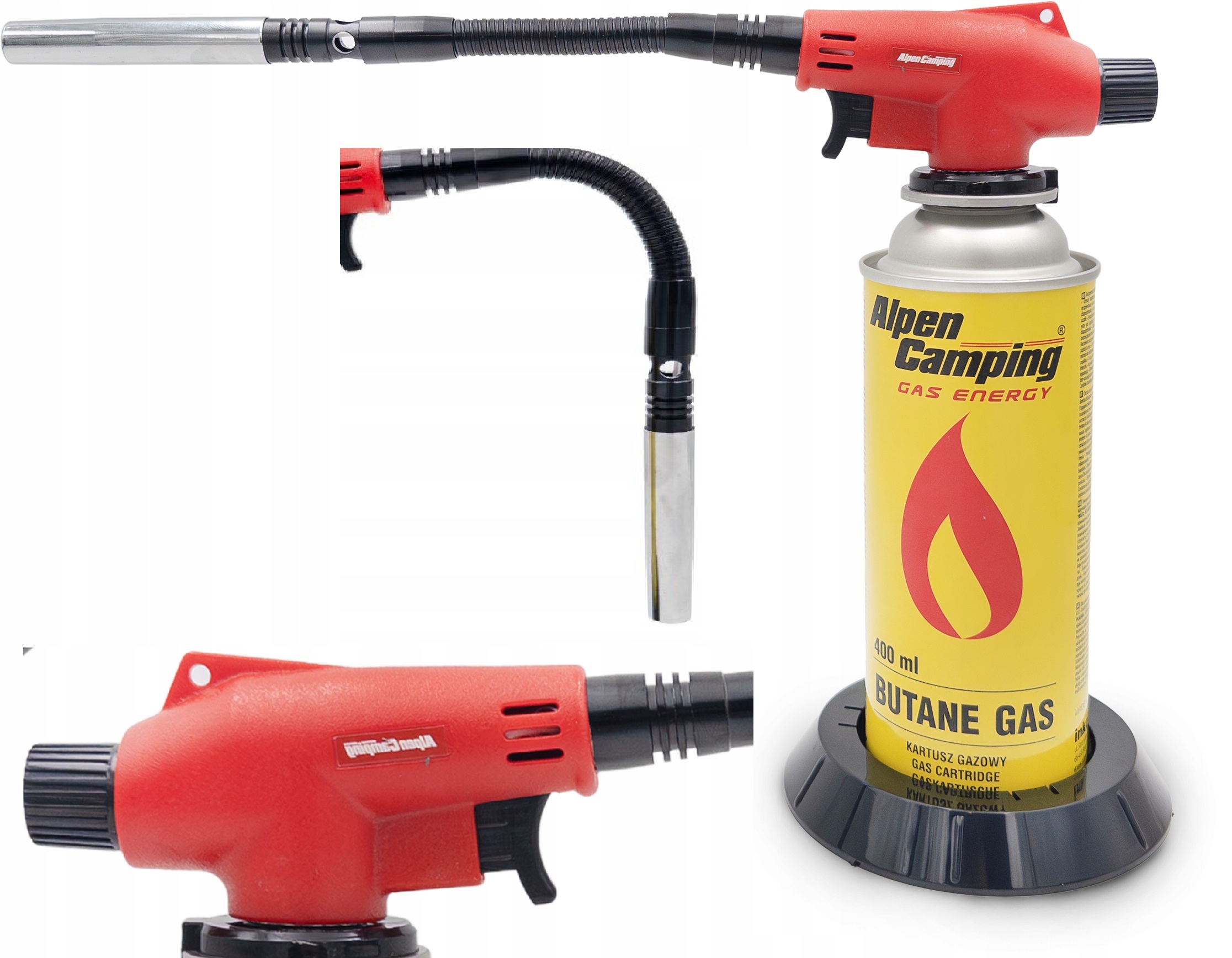 PALNIK GAZOWY ALPEN CAMPING 360&deg; ALP-44 GIĘTKI DŁUGI + KARTUSZ
