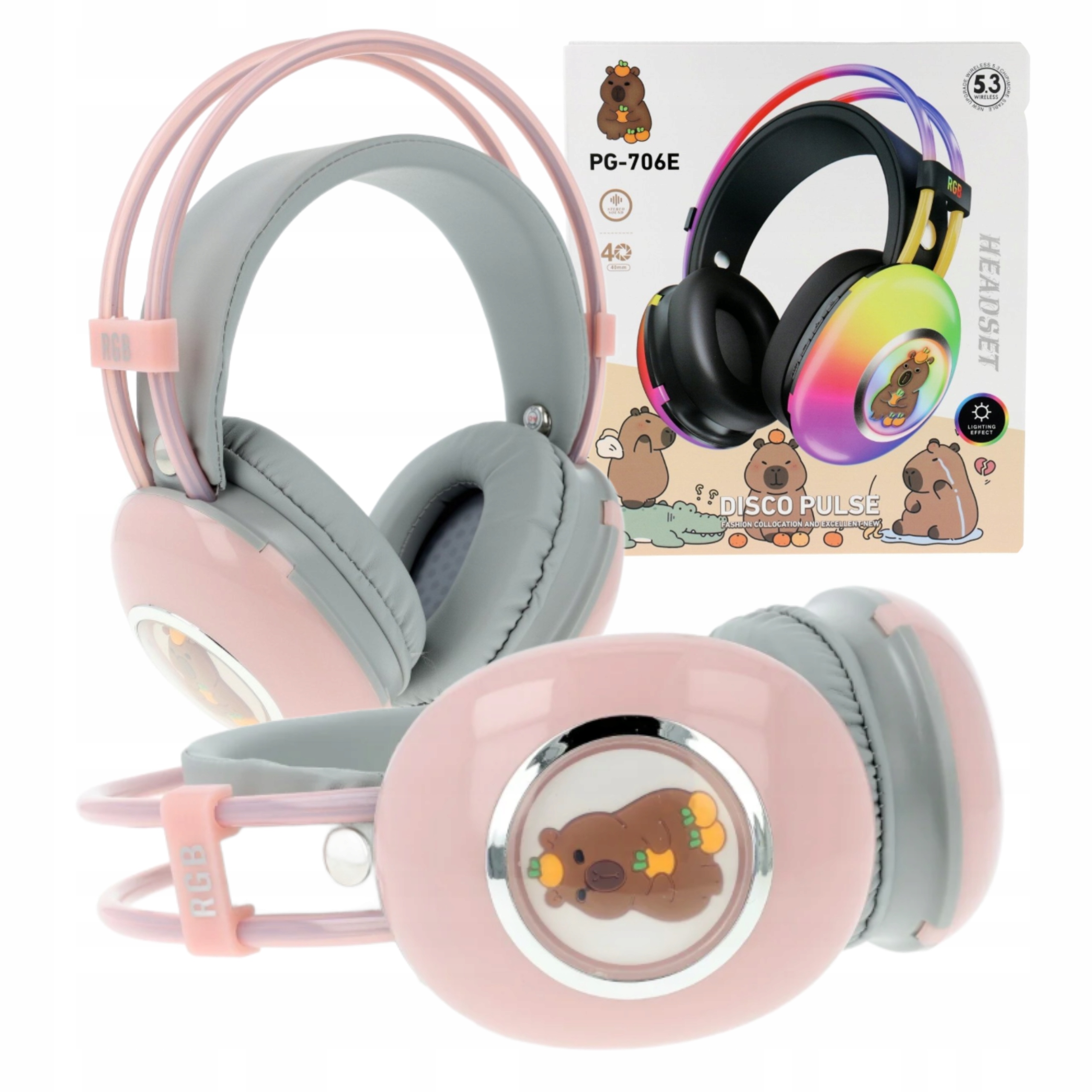 Sluchawki Nauszne Bezprzewodowe Capybara Rozowe Mikrofon Szybkie Ladowanie