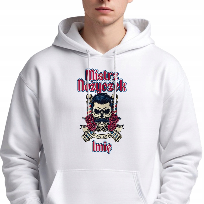Pánská Mikina Bílá S Kapucí Mistr Nůžek *jméno* Pro Barbera Velikost M