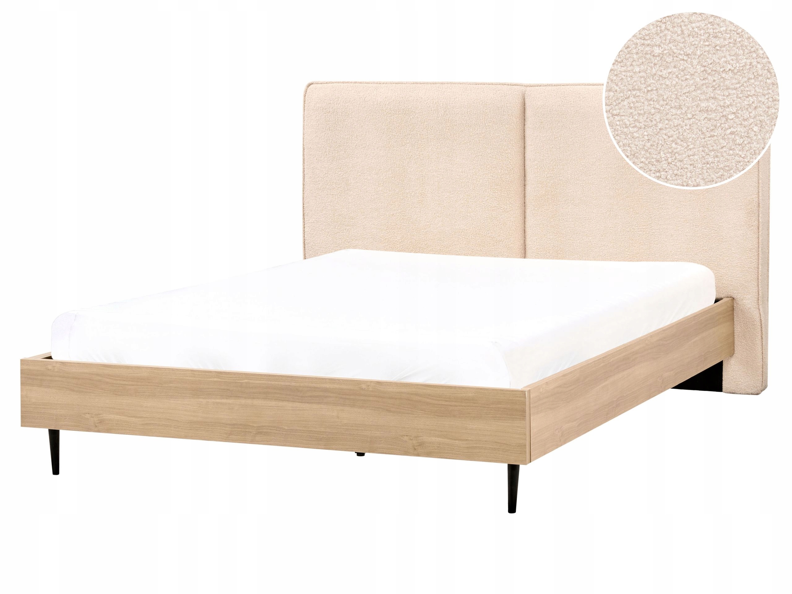 Łóżko 160 x 200 cm stelaż wezgłowie boucle beżowe
